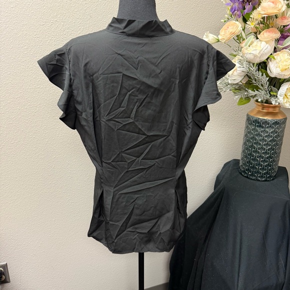 Belle Poque Black Bow Tie Blouse Women’s Size L Ruffle Sleeve Work Top - Picture 3 of 8